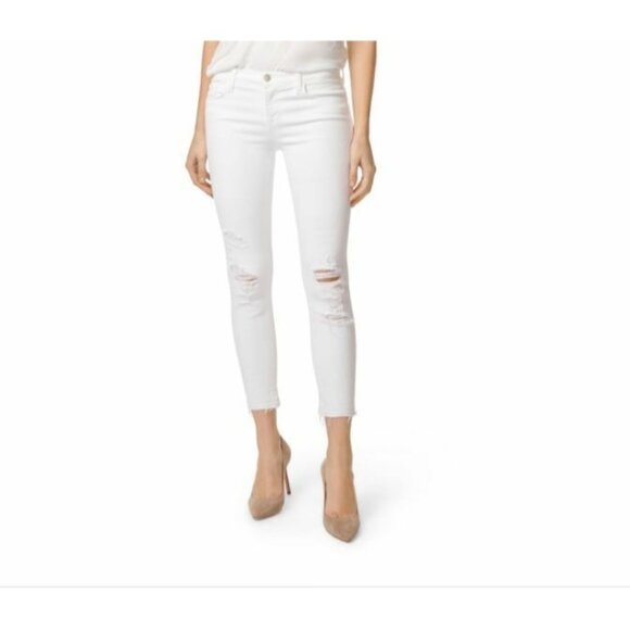 J Brand Low Rise Crop Demented White Skinny Distressed Jeans SZ 24 New